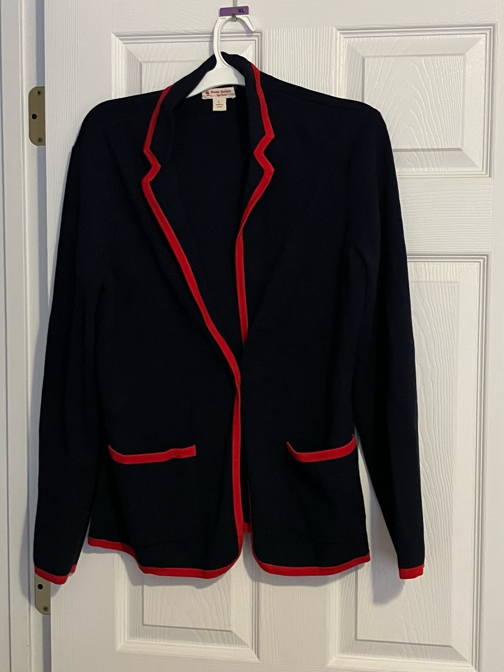 Brooks Brothers Red Fleece 1 Button Knit Cardigan Size L Navy Red Preppy
